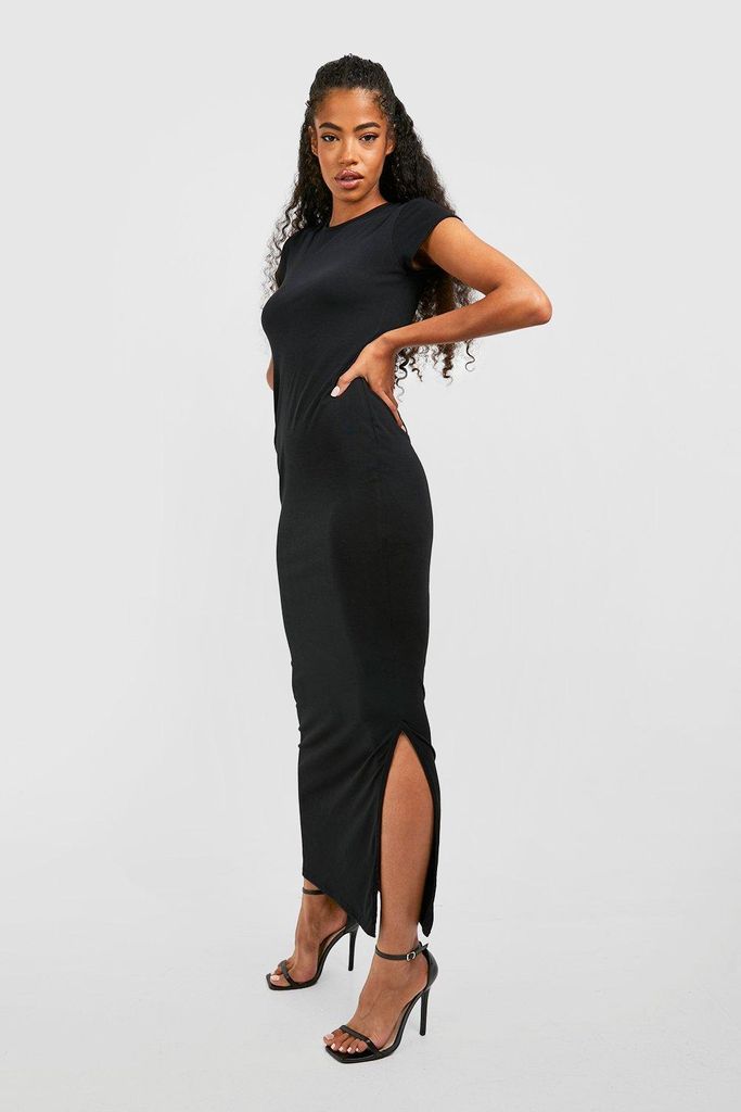 Womens Basic Cap Sleeve Maxi Dress - Black - 10, Black