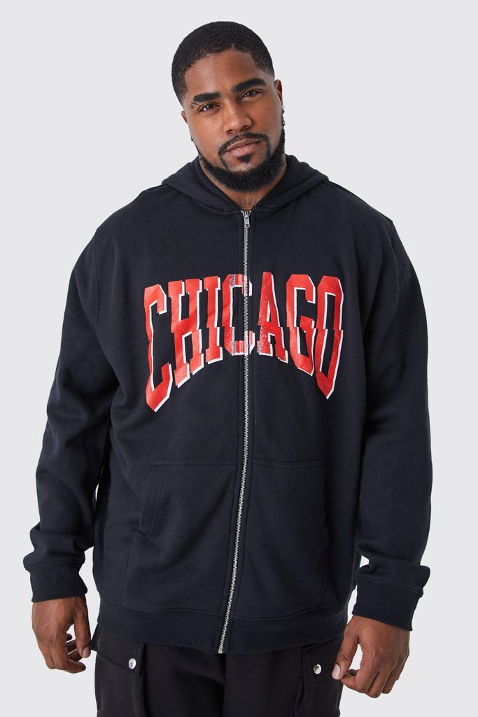 Men's Plus Chicago Varsity Zip Through Hoodie - Black - Xxl, Black