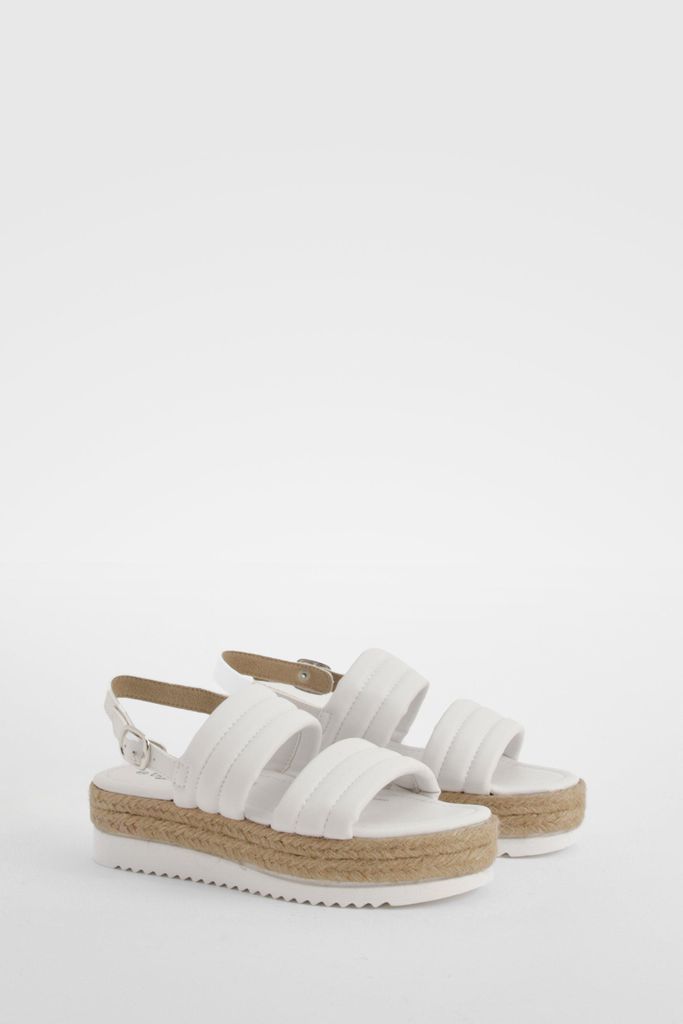 Womens Wide Fit Padded Double Strap Flatforms - White - 5, White