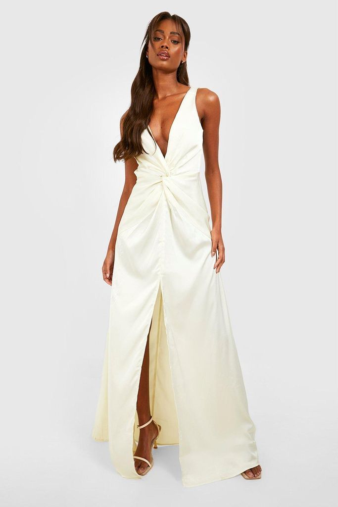 Womens Satin Twist Detail Split Maxi Dress - White - 12, White