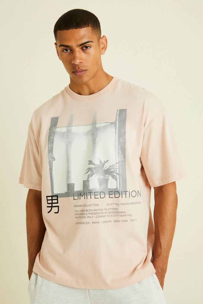 Men's Oversized Limited Box Print T-Shirt - Pink - S, Pink
