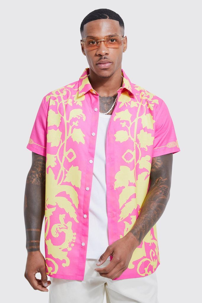 Men's Short Sleeve Slub Border Baroque Shirt - Pink - M, Pink