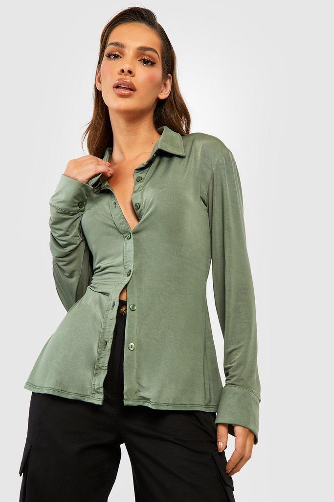Womens Slinky Fitted Shirt - Green - 16, Green