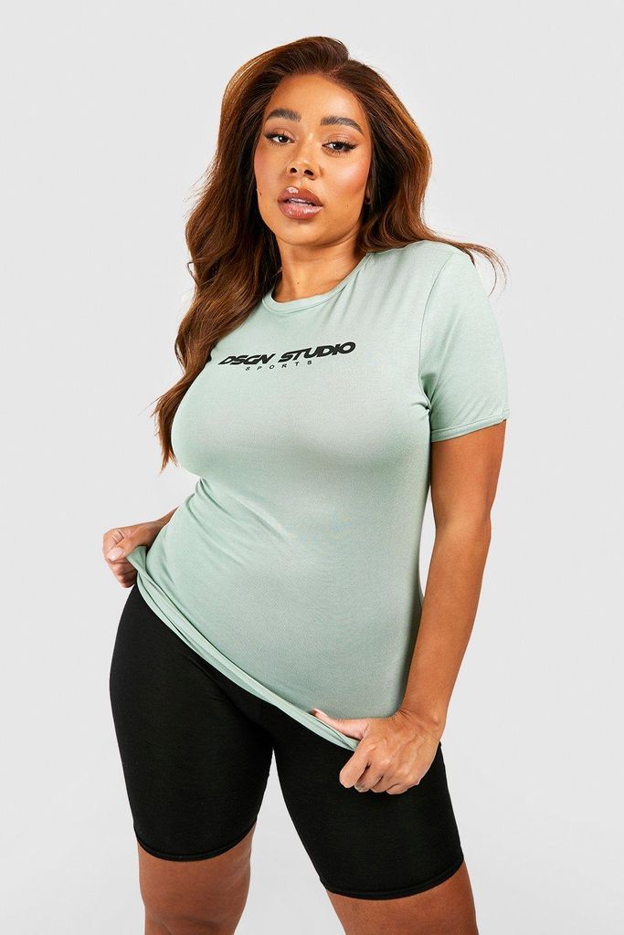 Womens Plus Dsgn Studio Logo Fitted T-Shirt - Green - 18, Green