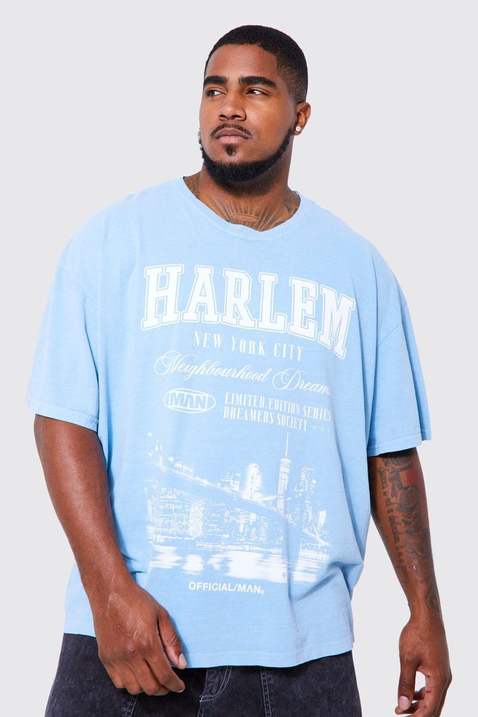 Men's Plus Oversized Harlem City Graphic T-Shirt - Blue - Xxxl, Blue