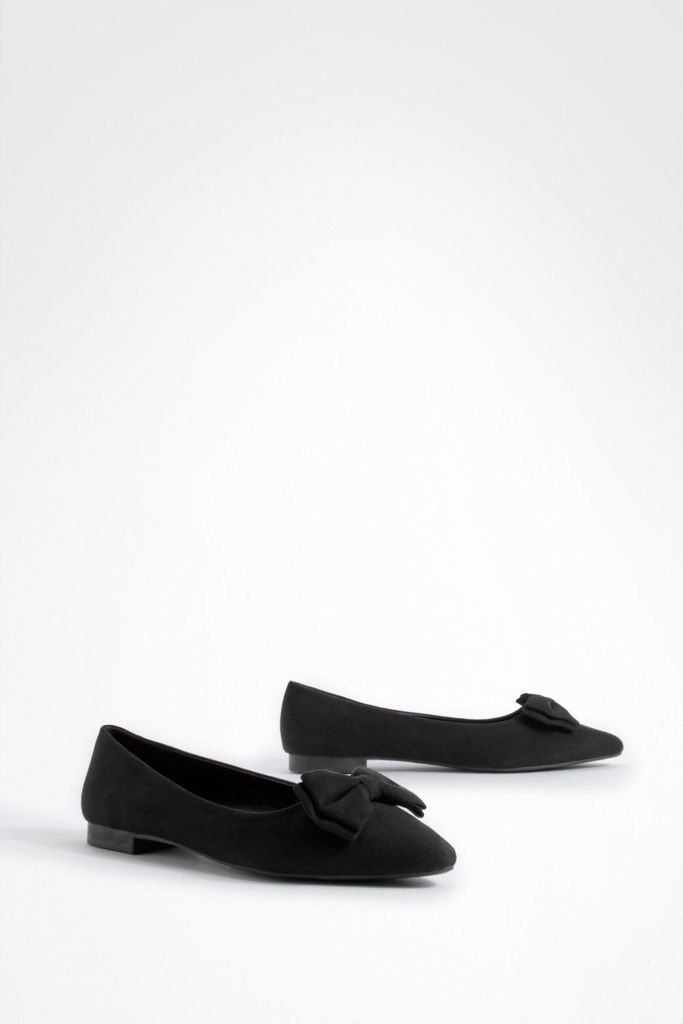 Womens Wide Fit Bow Pointed Toe Ballerina - Black - 4, Black