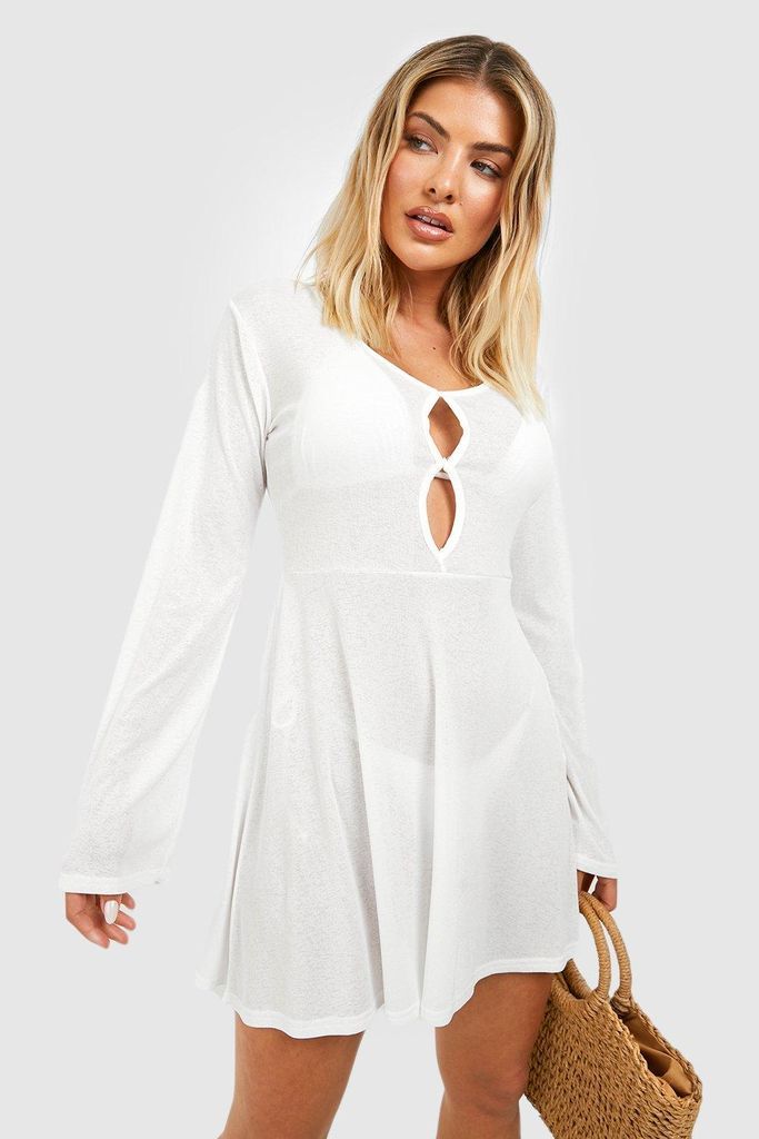 Womens Sheer Texture Cut Out Beach Mini Dress - White - M, White