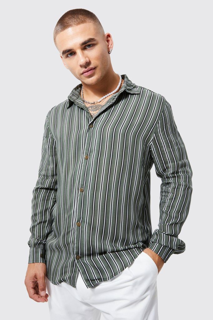 Men's Long Sleeve Stripe Detail Shirt - Green - M, Green