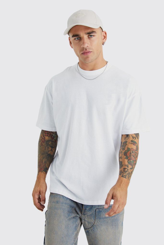 Men's Oversized Extended Neck Worldwide Y2K T-Shirt - White - L, White