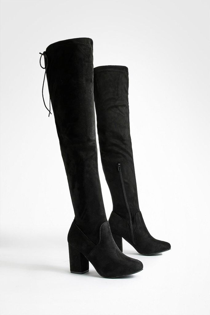 Womens Wide Fit Thigh High Block Heel Boots - Black - 5, Black