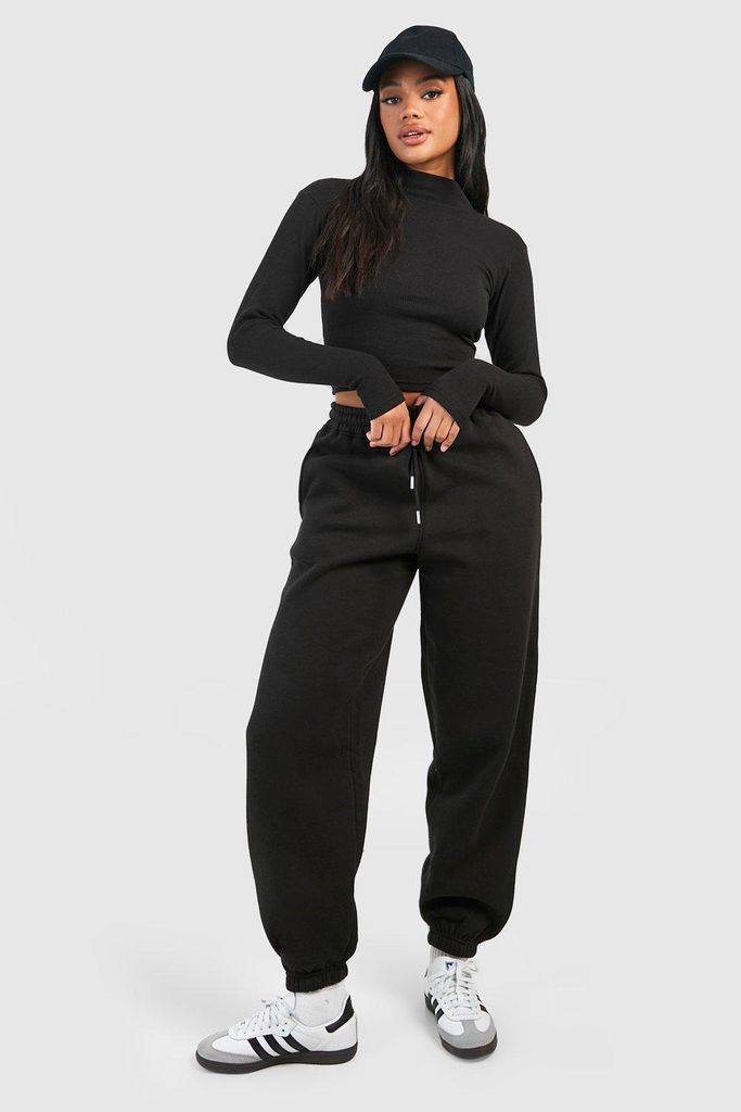 Womens Ribbed Funnel Neck Top And Jogger Set - Black - 16, Black