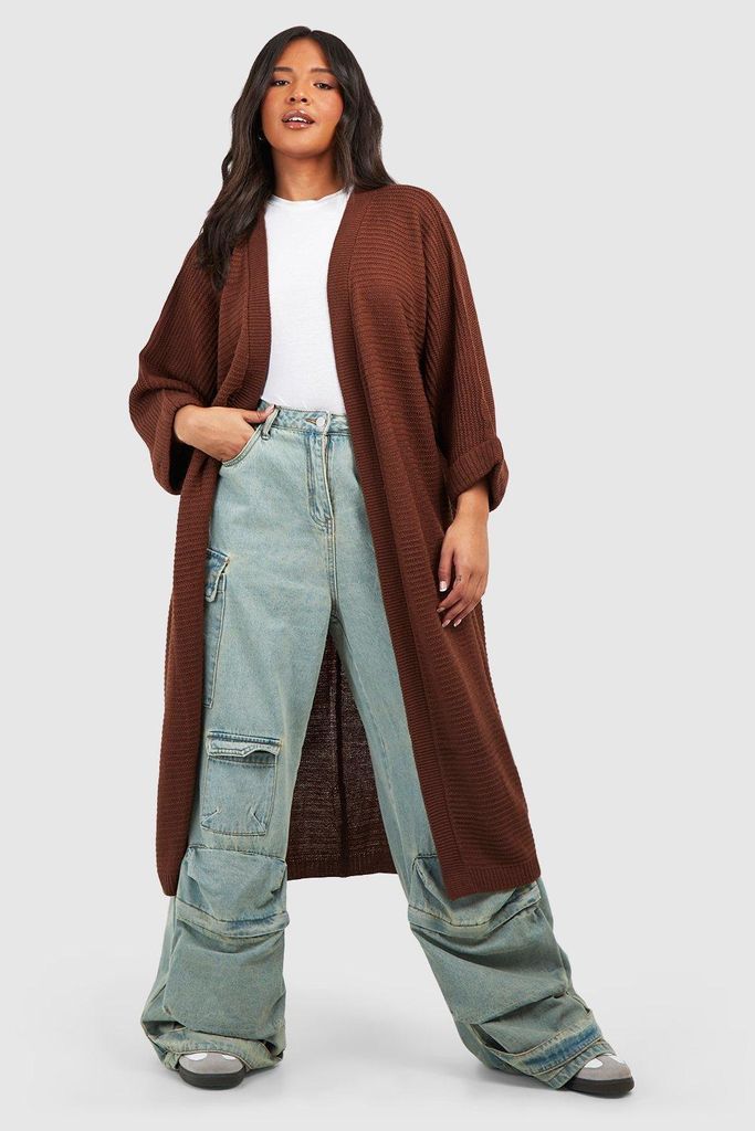 Womens Plus Cocoon Oversized Rib Knit Cardigan - Brown - 22, Brown