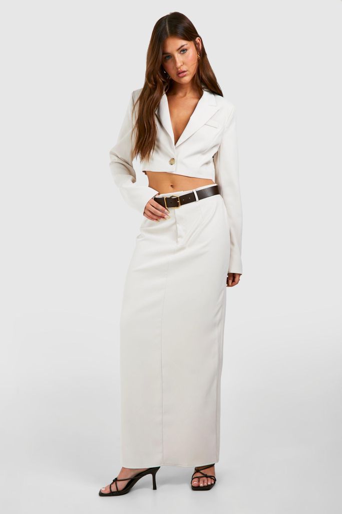 Womens Column Split Back Maxi Skirt - Cream - 6, Cream
