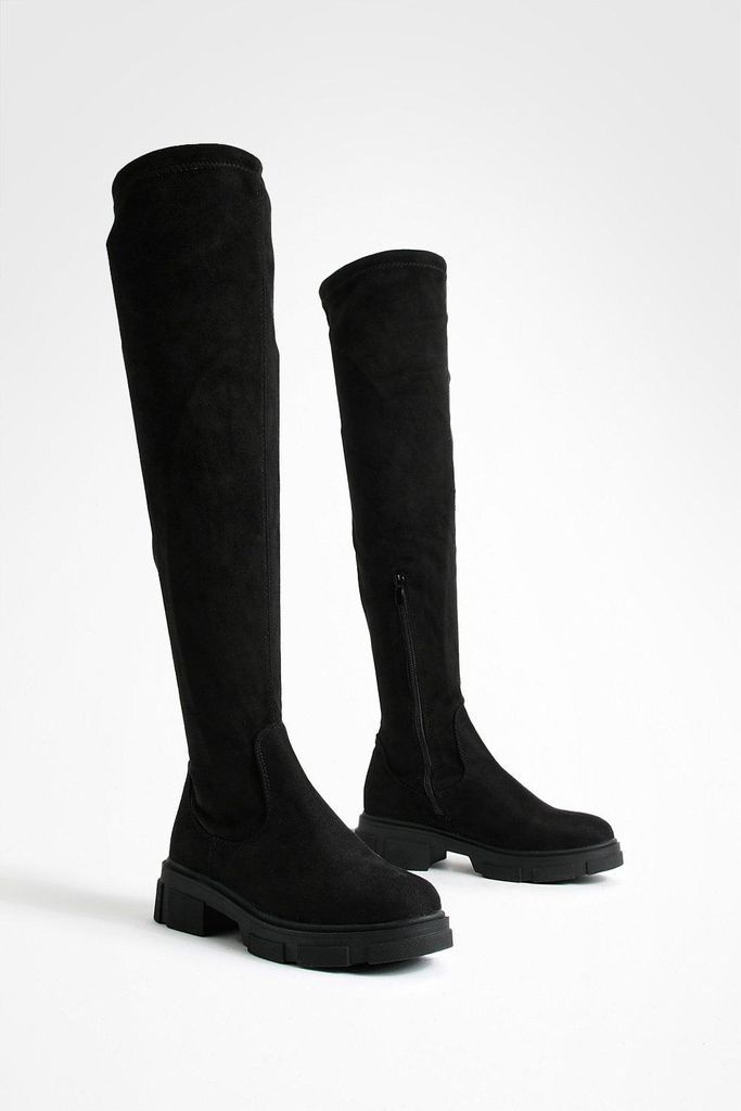 Womens Stretch Knee High Boots - Black - 5, Black