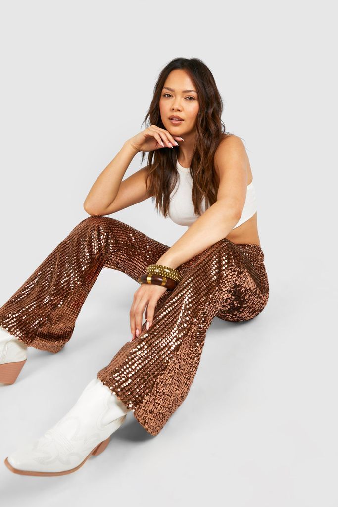 Womens Festival High Waist Sequin Flare Trousers - Gold - 6, Gold