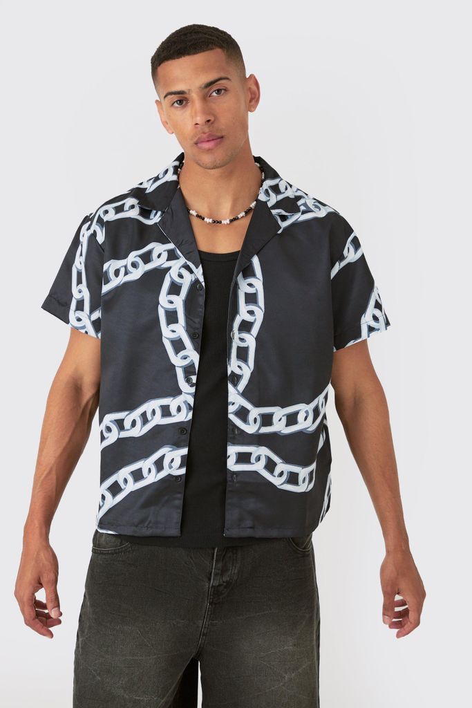Men's Boxy Chain Satin Shirt - Black - S, Black