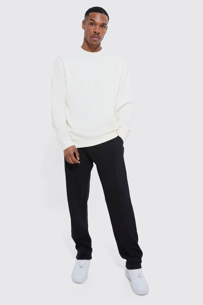 Men's Basic Interlock Sweatshirt & Jogger Tracksuit - Black - M, Black