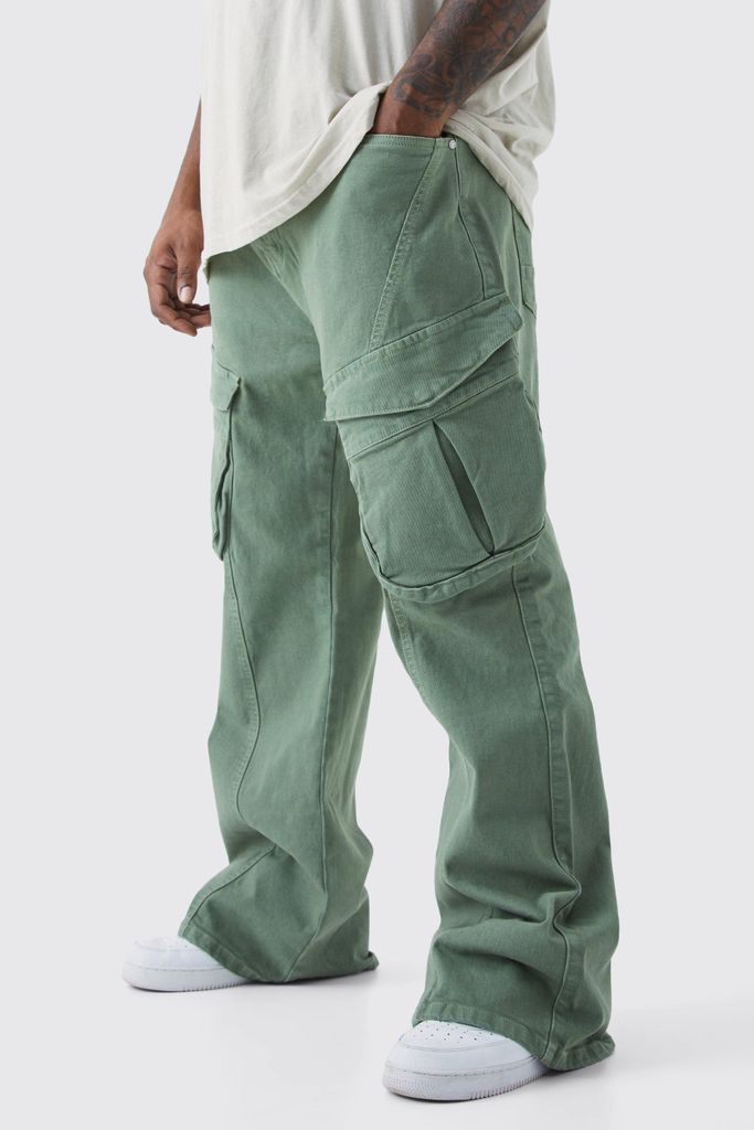 Men's Plus Relaxed Flare Rigid Washed Cargo Jean - Green - 40, Green