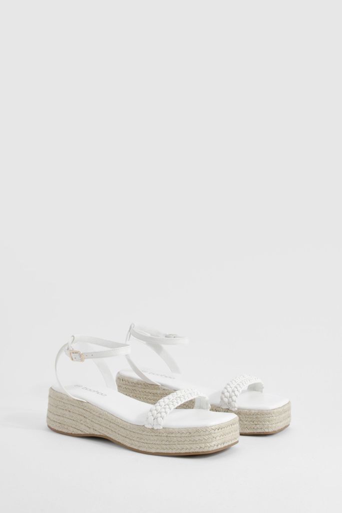 Womens Double Plait Flatform Sandals - White - 4, White