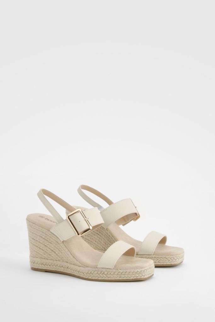 Womens Double Strap Buckle Detail Wedges - White - 3, White