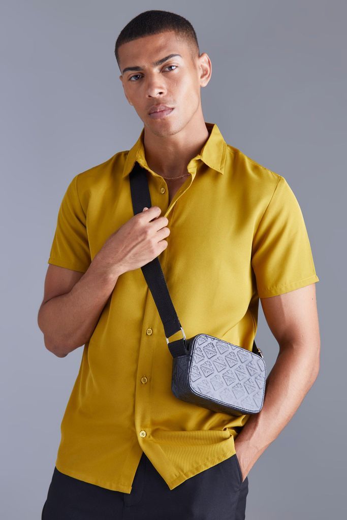 Men's Short Sleeve Soft Twill Smart Shirt - Yellow - L, Yellow