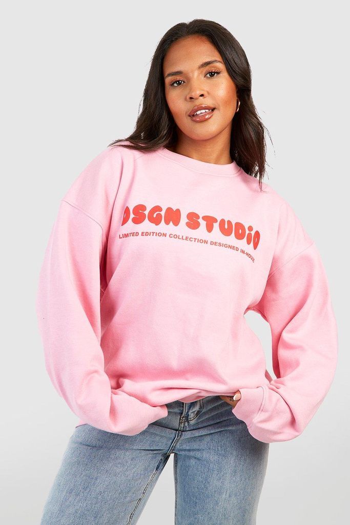 Womens Plus Dsgn Studio Bubble Slogan Sweatshirt - Pink - 26, Pink