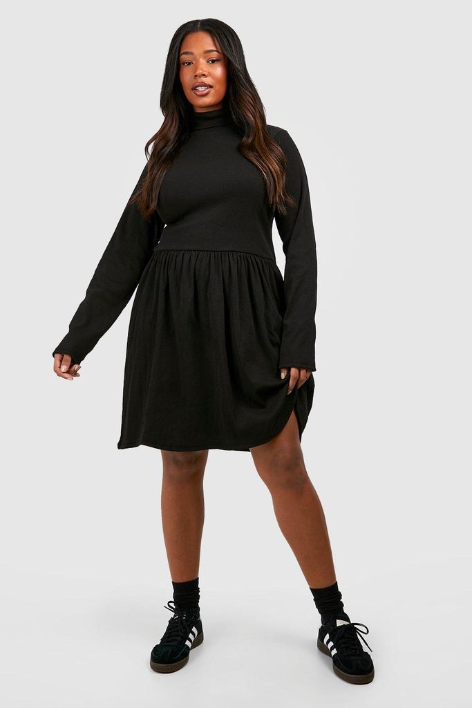 Womens Plus Cotton Roll Neck Skater Dress - Black - 22, Black