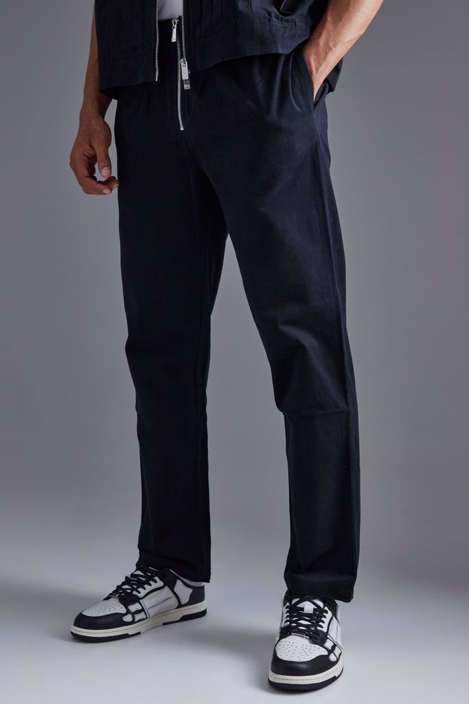 Men's Fixed Waistband Zip Up Straight Leg Trouser - Black - M, Black