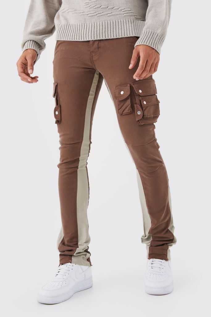 Men's Fixed Waist Skinny Stacked Flare 3D Cargo Trouser - Brown - 30, Brown