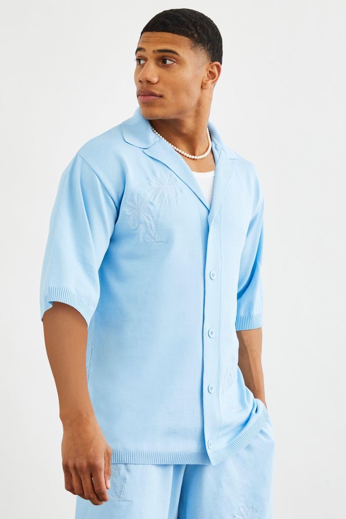 Men's Oversized Palm Knitted Shirt - Blue - Xl, Blue