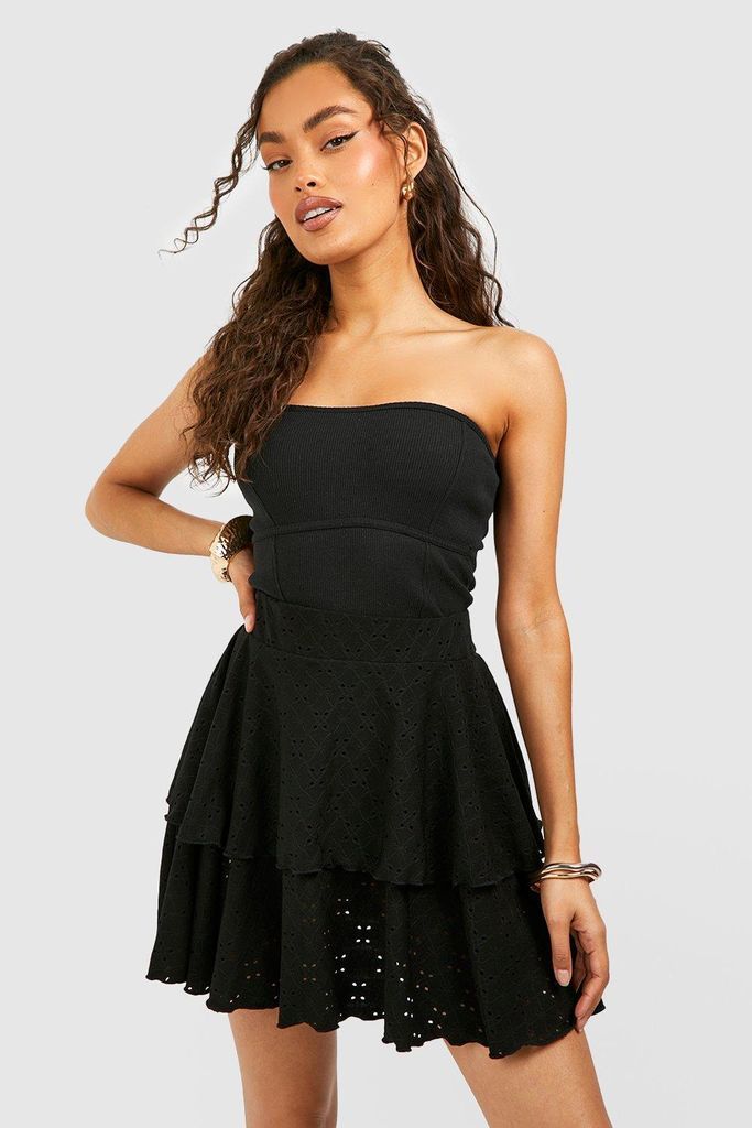 Womens Broderie Layered Mini Skirt - Black - 8, Black