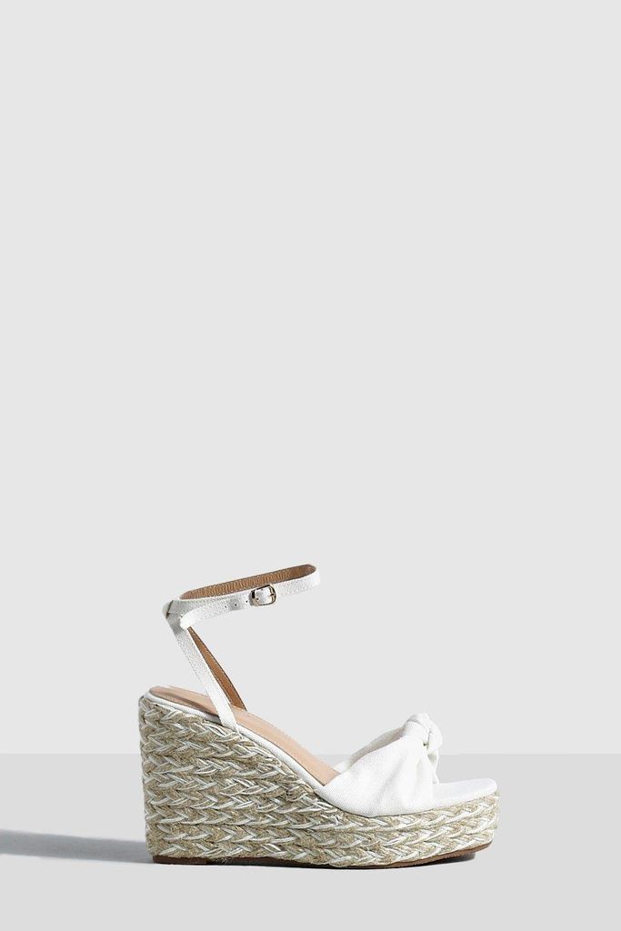 Womens Knot Detail Two Part Wedges - White - 8, White