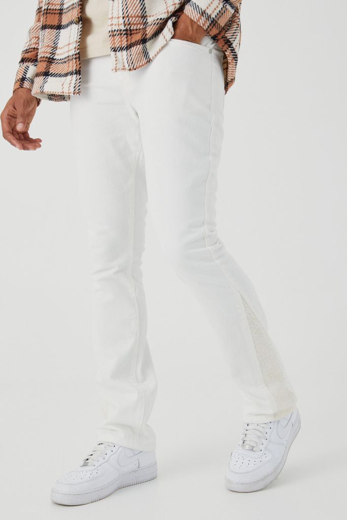 Men's Slim Rigid Crochet Flare Detail Jeans - Cream - 30R, Cream