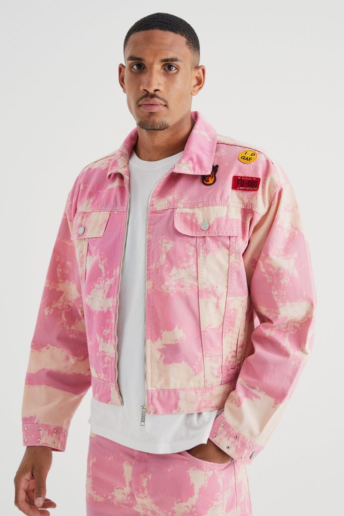 Men's Tall Boxy Fit Bleached Denim Jacket - Pink - L, Pink