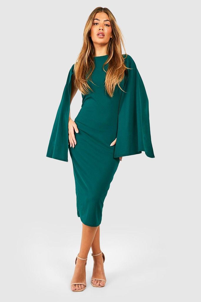 Womens Cape Sleeve Bodycon Midi Dress - Green - 12, Green