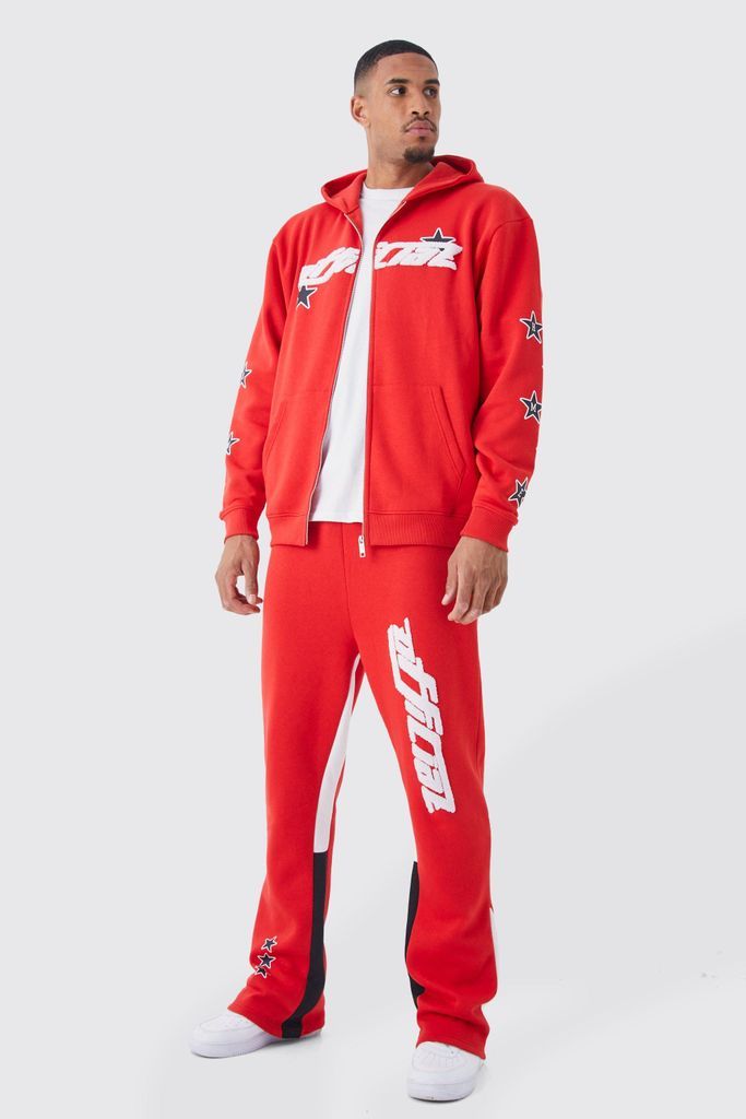 Men's Tall Oversized Zip Star Gusset Tracksuit - Red - L, Red