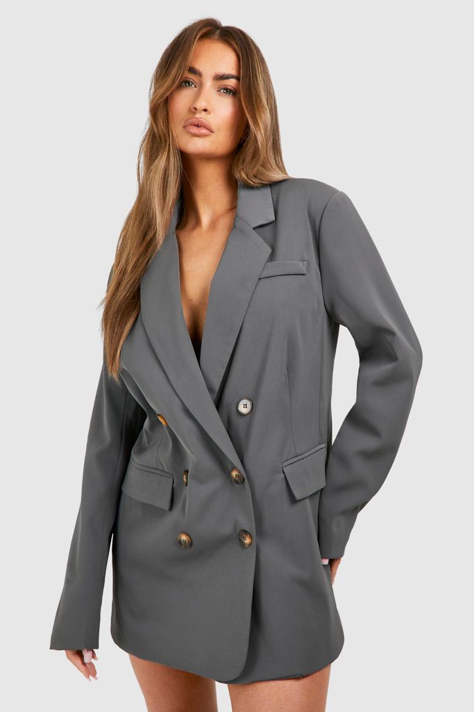 Womens Double Breasted Mansy Blazer Dress - Grey - 6, Grey