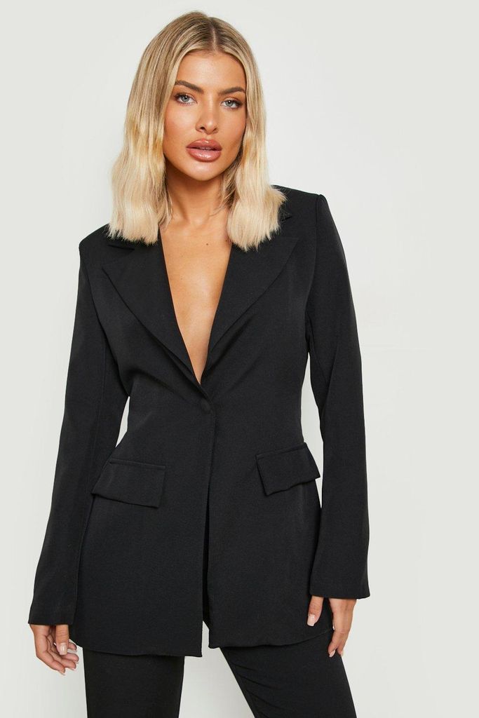 Womens Plunge Fitted Tailored Blazer - Black - 12, Black