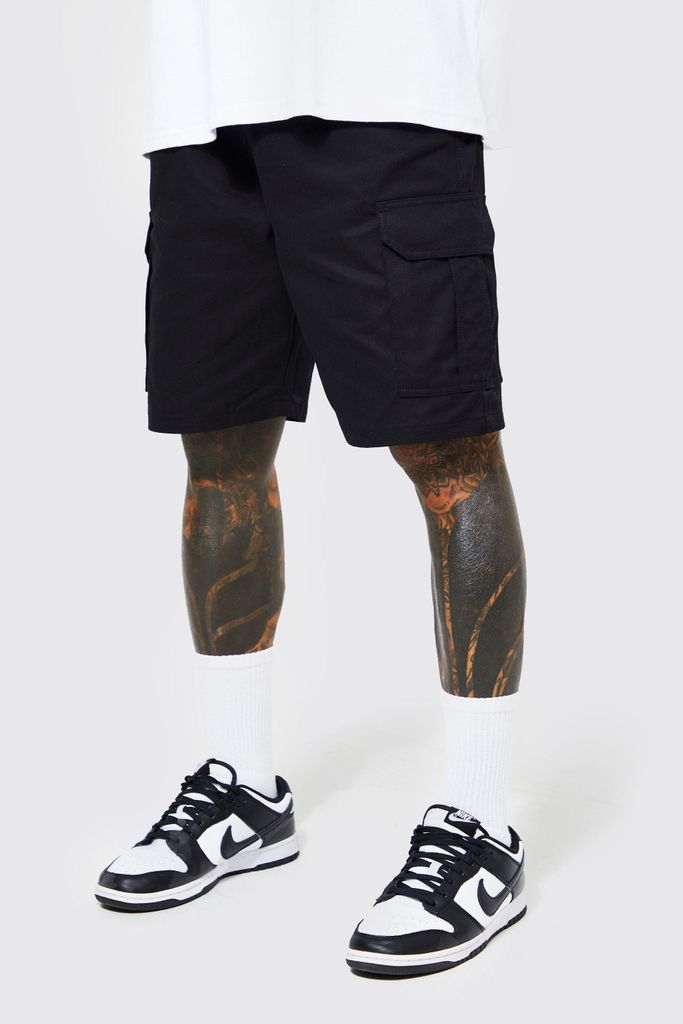 Men's Elastic Waist Cargo Shorts - Black - S, Black