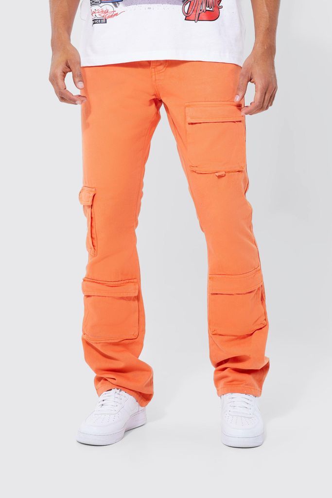Men's Fixed Waist Skinny Stacked Cargo Trouser - Orange - 30, Orange