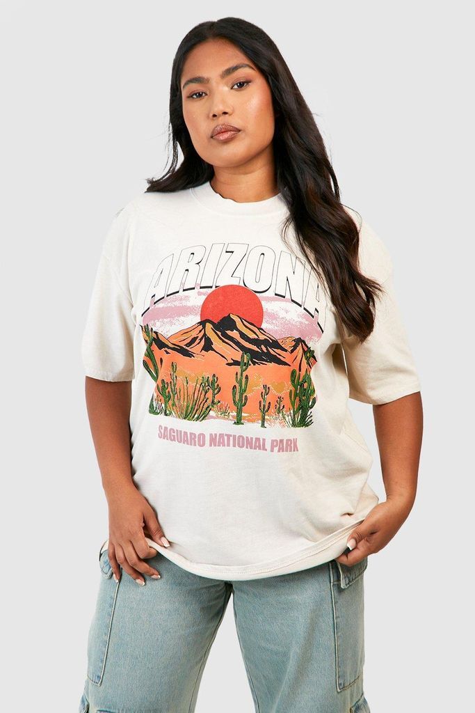 Womens Plus Sunset Arizona Washed T-Shirt - Beige - 22, Beige