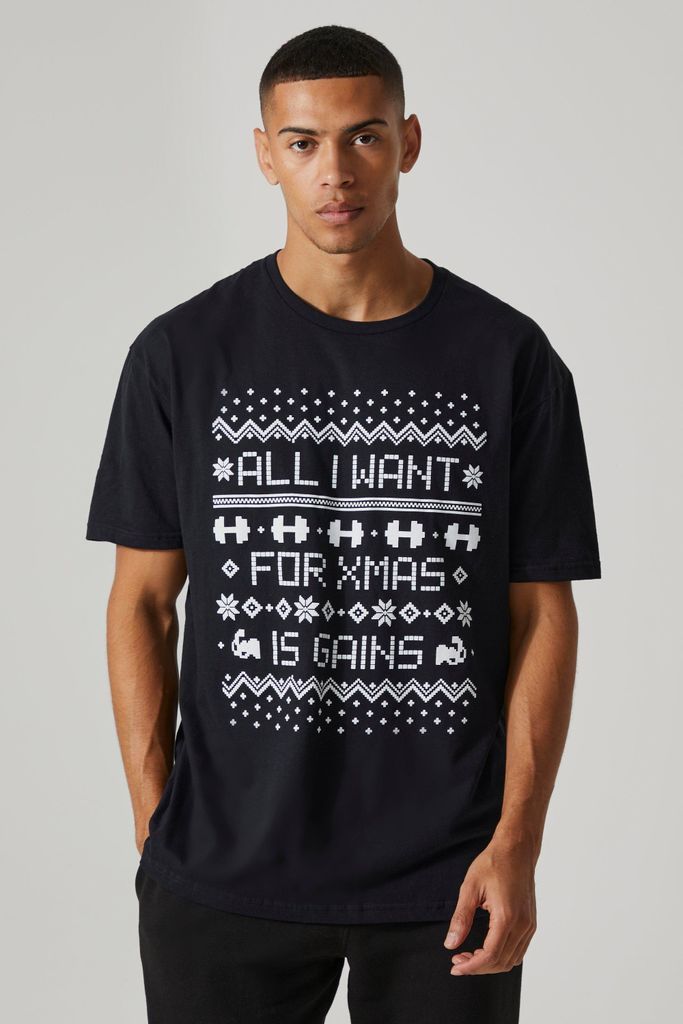 Men's Active Xmas Slogan Oversized T-Shirt - Black - Xl, Black