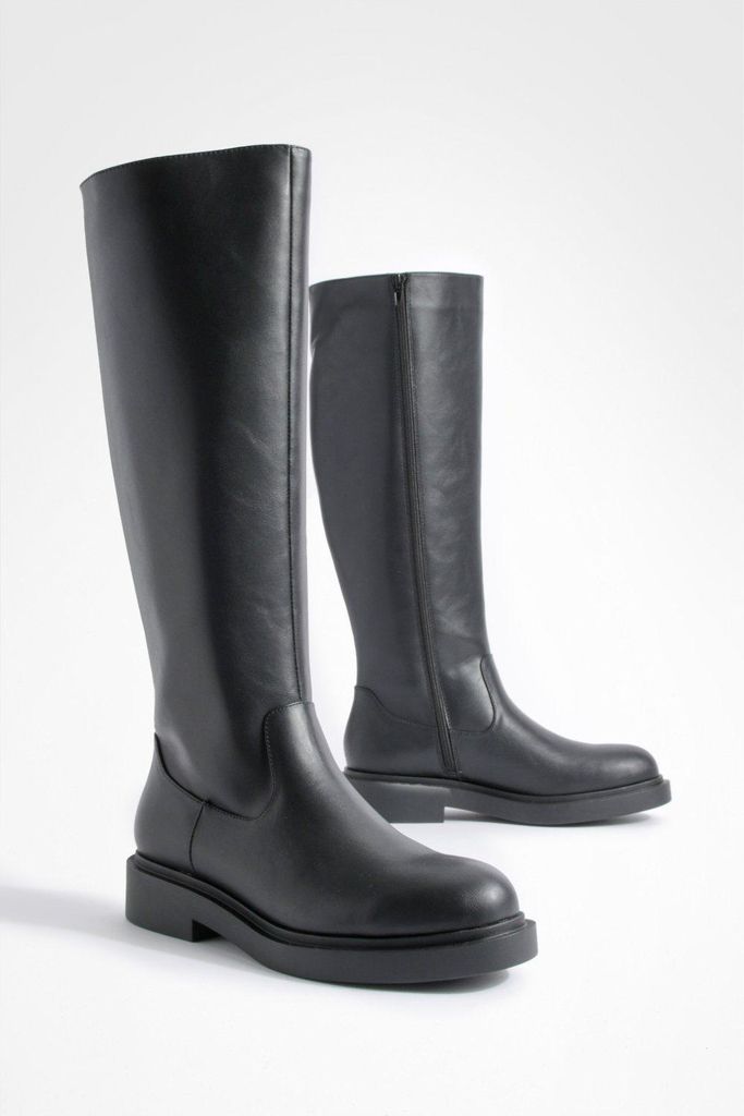 Womens Minimal Chunky Knee High Boots - Black - 5, Black