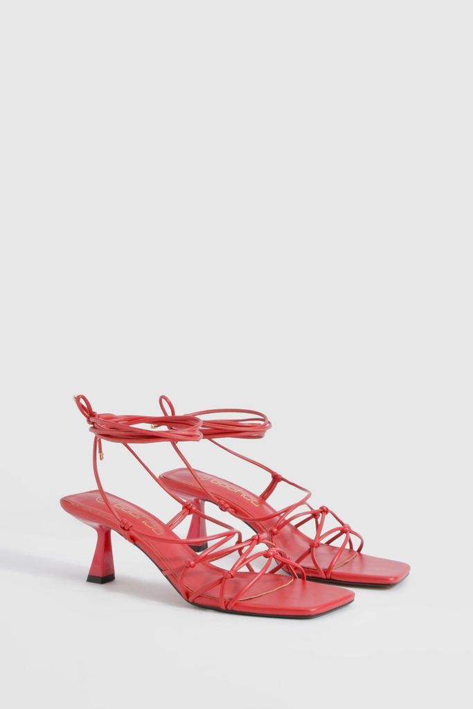 Womens Knot Detail Strappy Heels - Red - 3, Red