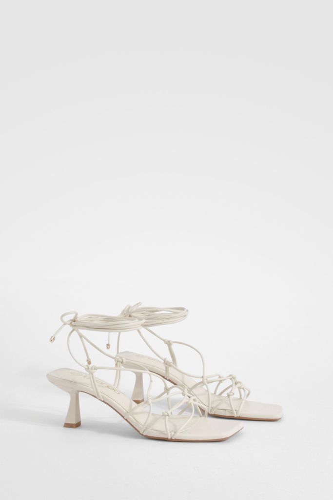 Womens Knot Detail Strappy Heels - White - 3, White