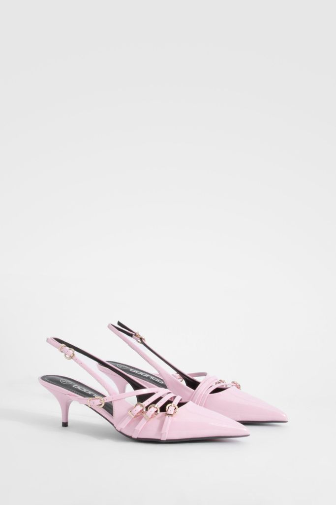 Womens Low Stiletto Buckle Detail Pointed Court Shoes - Pink - 3, Pink