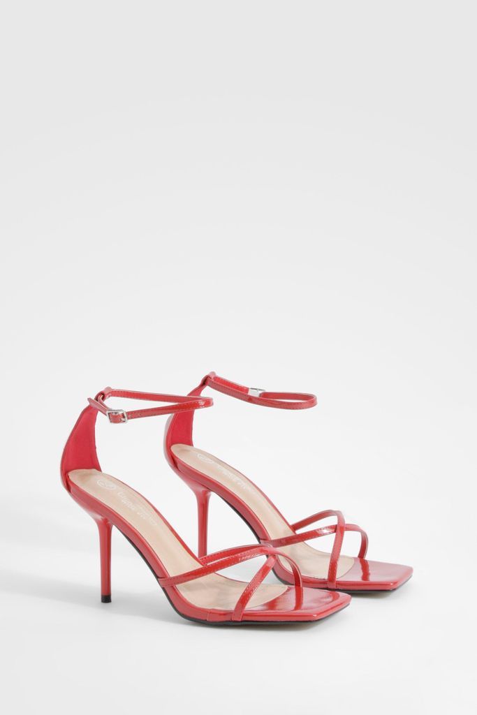 Womens Wide Fit Stiletto Crossover Barely There Heels - Red - 3, Red