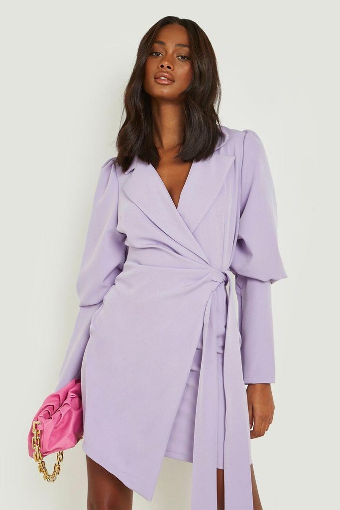 Womens Volume Sleeve Bow Side Blazer Dress - Purple - 10, Purple