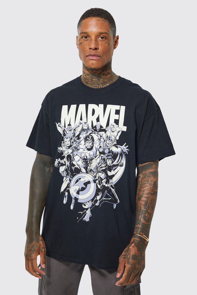Men's Oversized Marvel Avengers License T-Shirt - Black - Xs, Black