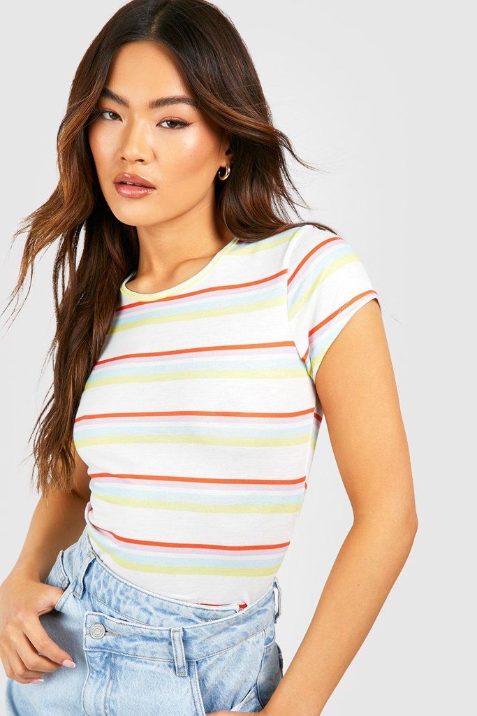 Womens Multi Stripe Fitted T-Shirt - White - 10, White